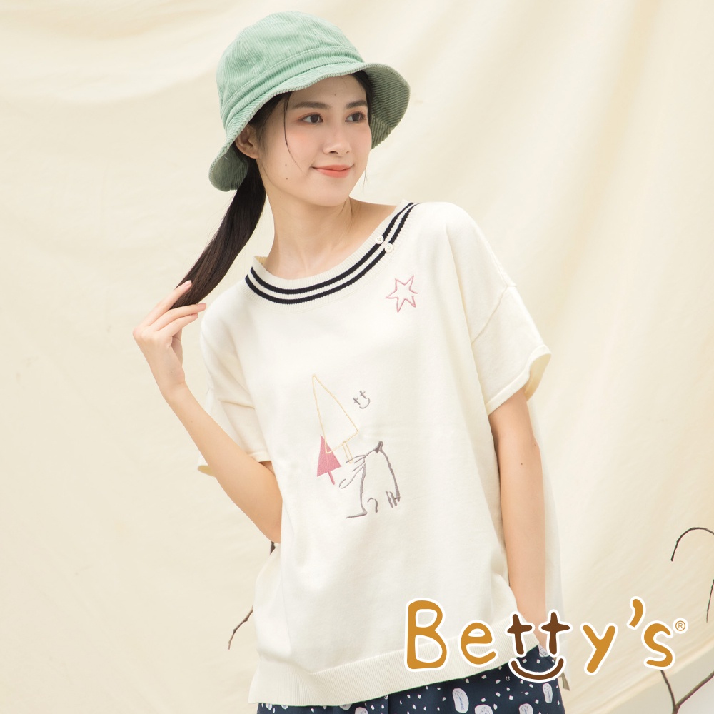 betty’s貝蒂思(15)條紋領繡花針織線衫(白色)