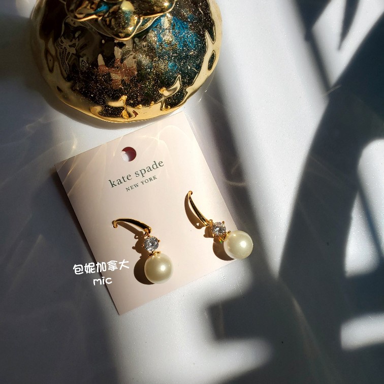 🌷【KATE SPADE】 現貨 上班系列飾品 垂墜珍珠帶鑽耳環  &lt;&lt;包妮加拿大&gt;&gt;