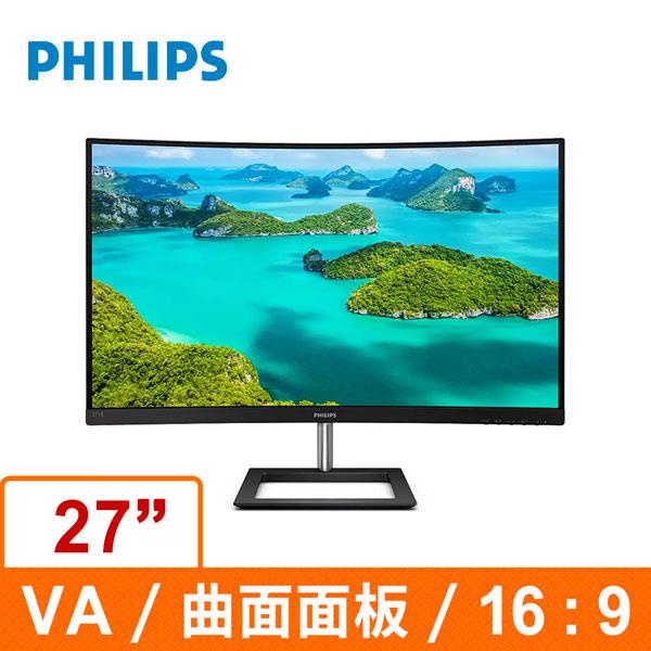 PHILIPS 飛利浦 27型 VA 低藍光不閃屏 曲面螢幕顯示器 271E1C