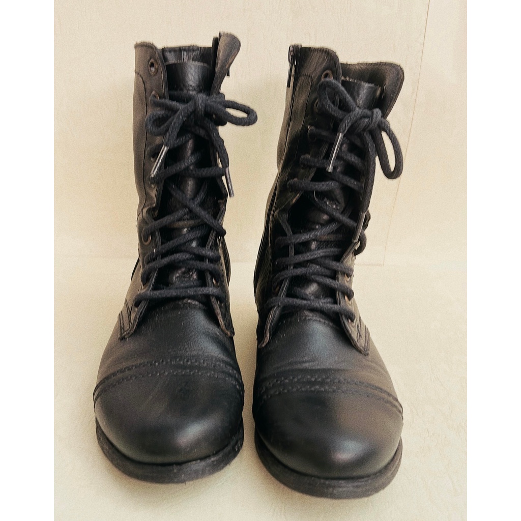 原價5338元 近全新Steve Madden troopa boots真皮綁帶短筒靴/中短筒靴 軍靴 -黑色 尺寸6號