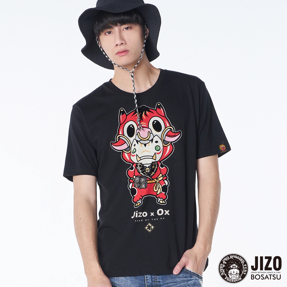 BLUE WAY 地藏小王-Happy牛Year公仔潮流 圓領純棉短TEE(黑)/0207