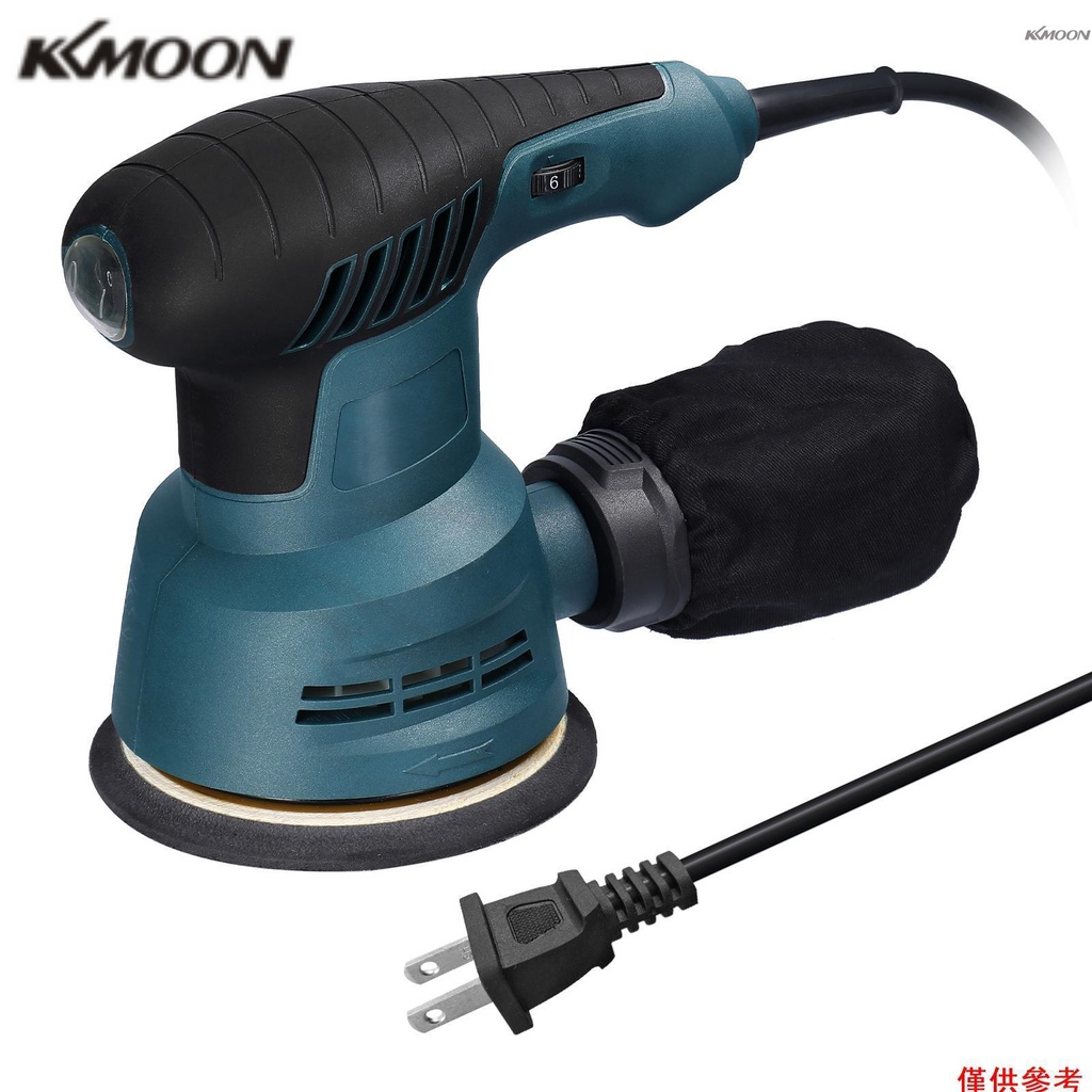 Kkmoon 300W手持式電動偏心砂光機5英寸125mm打磨盤電動砂光機木材加工汽車拋光打磨機汽車美容拋光帶集塵盒6檔