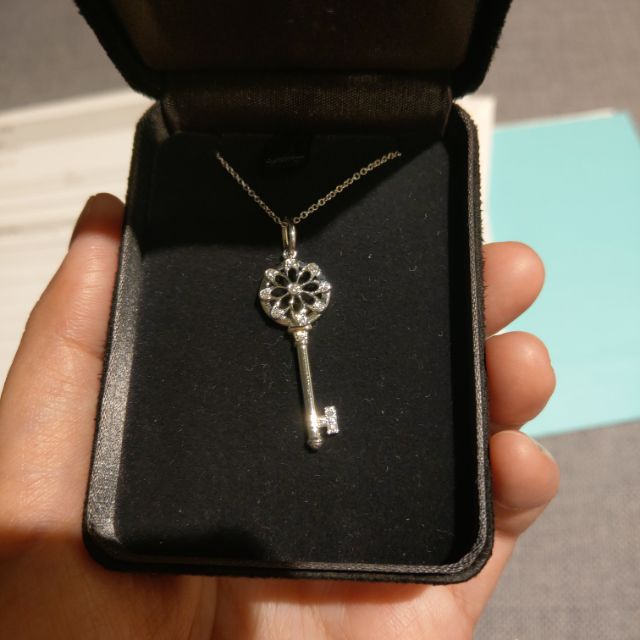 全新正品 Tiffany keys floral key 白金AU750鑲鑽石項鏈