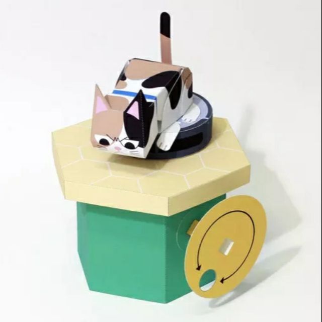 趴在自動掃地機上的貓_可互動的紙玩偶_立體紙模型 巧手折一折 創意折紙 益智手作紙雕 立體摺紙 中村開己 貓
