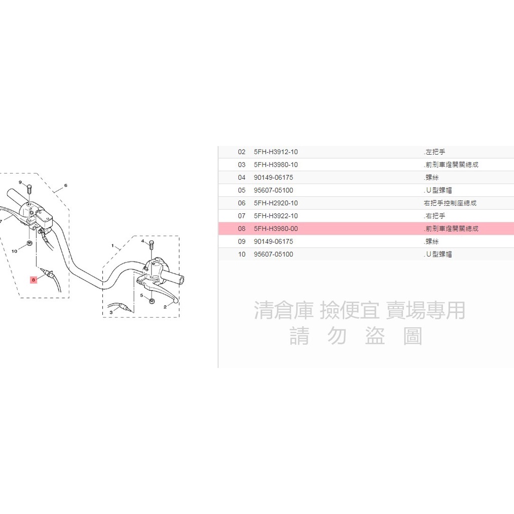 撿便宜料號 5FH-H3980-00 YAMAHA山葉原廠剎車燈開關總成 VINO 50 90 左邊 後 剎車 煞車開關