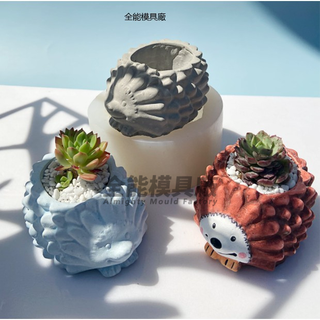 可愛刺蝟造型水泥花盆模具 多肉空氣鳳梨植物盆栽diy混凝土模具 動物形狀水泥花盆矽膠模具