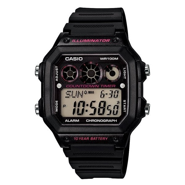 CASIO 10年電力電子錶款.防水100米、世界時間、計時碼錶AE-1300WH-1A2.AE-1300WH