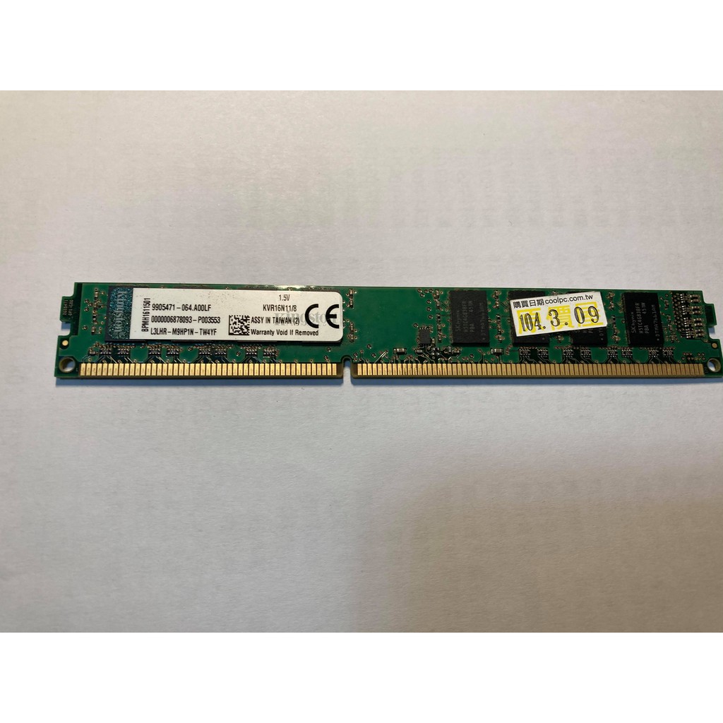 金士頓 Kingston 8GB DDR3 1600 桌上型記憶體(KVR16N11/8)