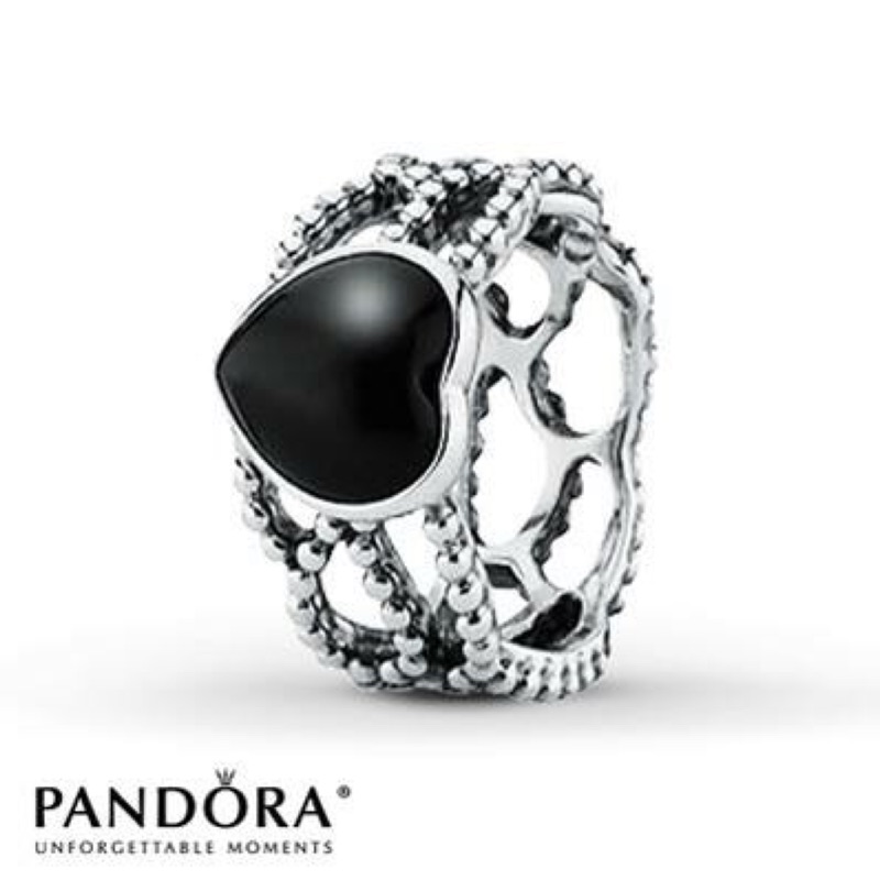 正品 Pandora 黑瑪瑙寬版戒指