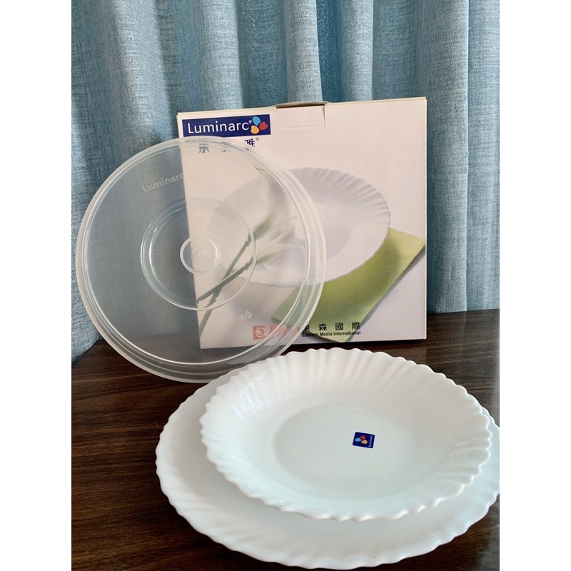 法國樂美雅Luminarc 餐盤+微波蓋 3件組 10吋盤/8吋盤 平盤 白盤 股東會贈品