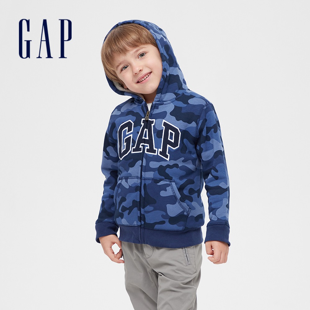 Gap 男幼童裝 Logo迷彩仿羊羔絨連帽外套-藍色迷彩(593322)