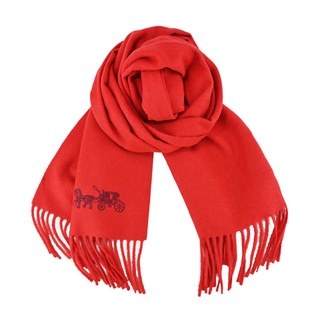 全新轉售雪莉美國連線代購 美國COACH 刺繡馬車素面喀什米爾羊絨圍巾(紅)