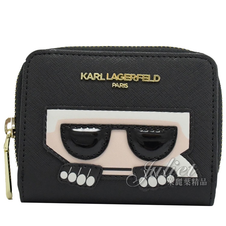 【茱麗葉精品】KARL LAGERFELD 卡爾 老佛爺立體公仔防刮扣式短夾.黑 現貨在台