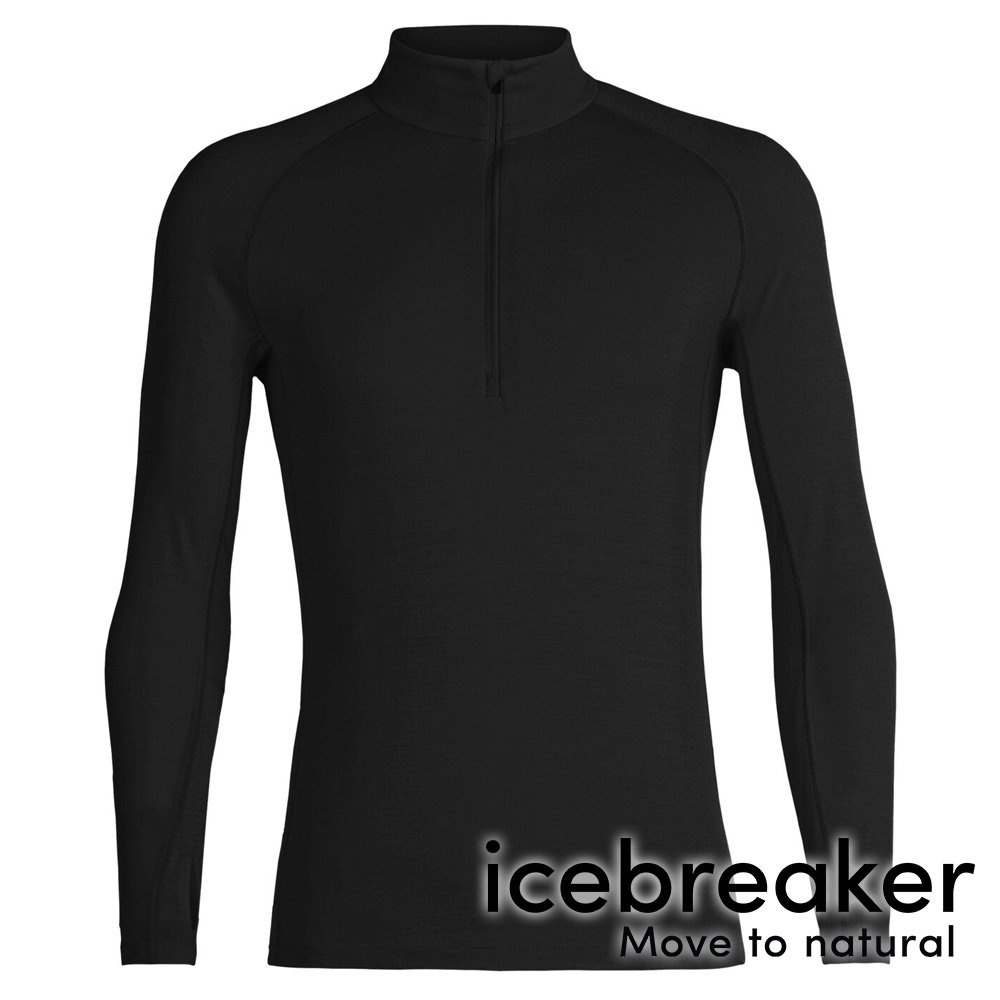 【icebreaker】ZONE 男 羊毛網眼半開襟保暖長袖上衣 BF200『黑』104356