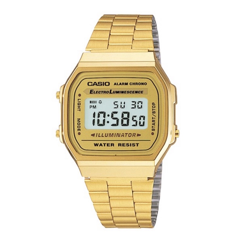 二手 Casio 卡西歐金色復古方型電子錶 男女錶 鋼錶帶 極新 a168wa