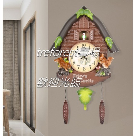 E5XSG 布穀鳥時鐘褐色松鼠彩棕創意鐘擺智能報時塑料材質創意卡通臥室客廳擺件掛鐘造型時鐘