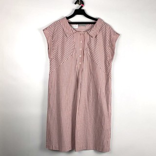 200403大尺碼品牌Hong Chubby(紘巧比)粉紅灰色直條紋洋裝XL
