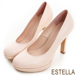 ESTELLA- MIT牛皮時尚厚底靜音高跟鞋-粉
