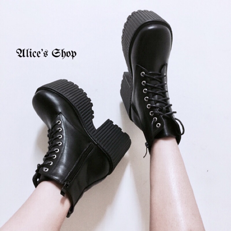 Alice S Shop 實拍 歐美暗黑系綁帶厚底靴原宿鬆糕鞋 蝦皮購物