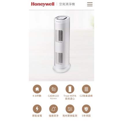 美國Honeywell 4-8坪 抗敏系列長效型空氣清淨機 HPA-162WTW  特價商品福利品