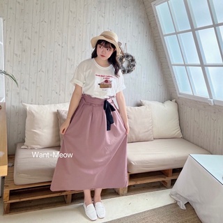 Want-Meow招財貓旺鋪/臺灣出貨/95公斤可穿/韓系緞帶造型氣質綁帶長裙/大尺碼長裙/大碼長裙