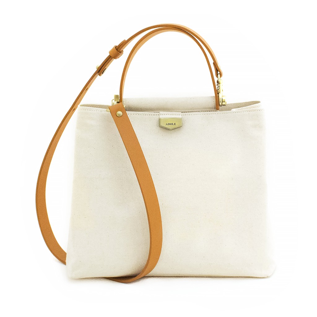 Aday皮革斜背包 米帆布包 棕色提把 官方授權 Ibaobao愛包包 蝦皮購物