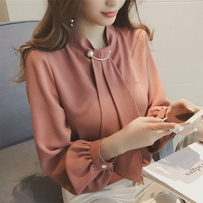 ol襯衫女 上衣 女裝 工作襯衫 寬鬆燈籠袖上班襯衫長袖雪紡上衣長袖襯衫女韓版長袖打底小衫潮T352B.1806 衣時尚