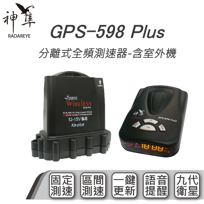 【2年保固】 神隼 GPS 598 Plus 分離式全頻測速器 含室外機 流動測速 雷射槍 固定測速 區間測速 一鍵更新