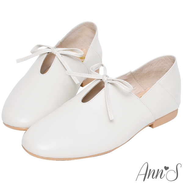 Ann’S超柔軟綿羊皮-芭蕾蝴蝶結兩穿穆勒平底便鞋-米白