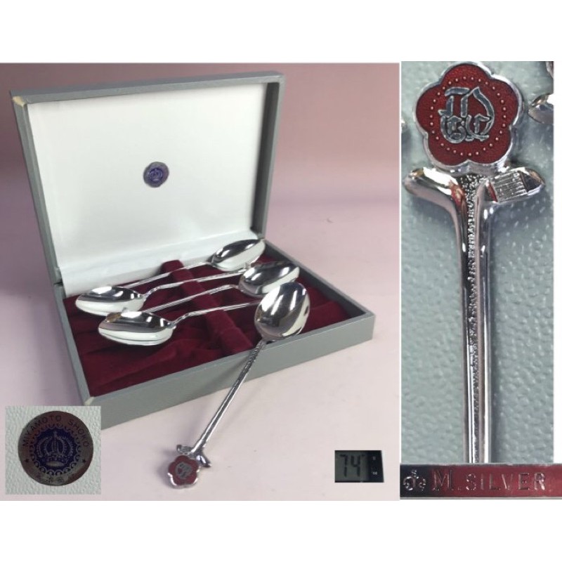 日本宮本商行miyamoto Shoko 純銀花柄咖啡匙五支一組美品落款 M Silver 原盒附 蝦皮購物