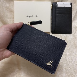 全新 agnes b 深藍色 藍色 黑色 拉鍊 拉鏈 6卡 5卡 短夾 卡片 零錢包 卡包 卡片夾 卡夾 信用卡夾 正品
