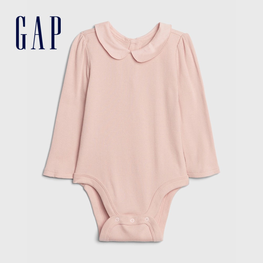 Gap 嬰兒裝 舒適柔軟娃娃領長袖包屁衣-淡粉色(616391)