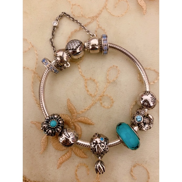 Pandora 潘朵拉 蛇鏈手鍊含墜飾 絕版神仙魚 12月花朵誕生石 海星