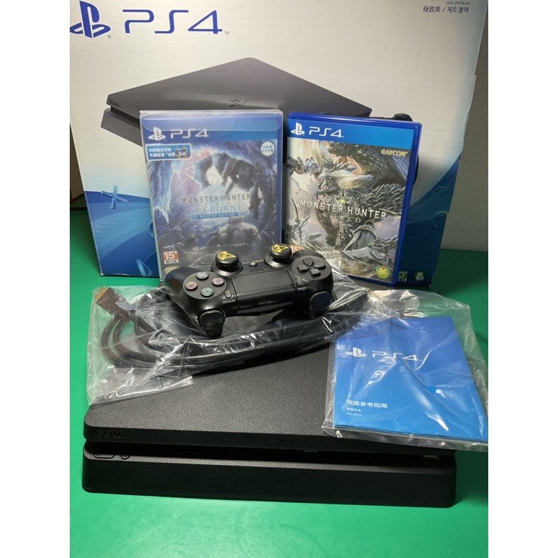 【二手】PS4 slim 2017 500G 極致黑（外盒跟說明書）魔物獵人世界+冰原鐵盒收藏版 繁體中文 可超取