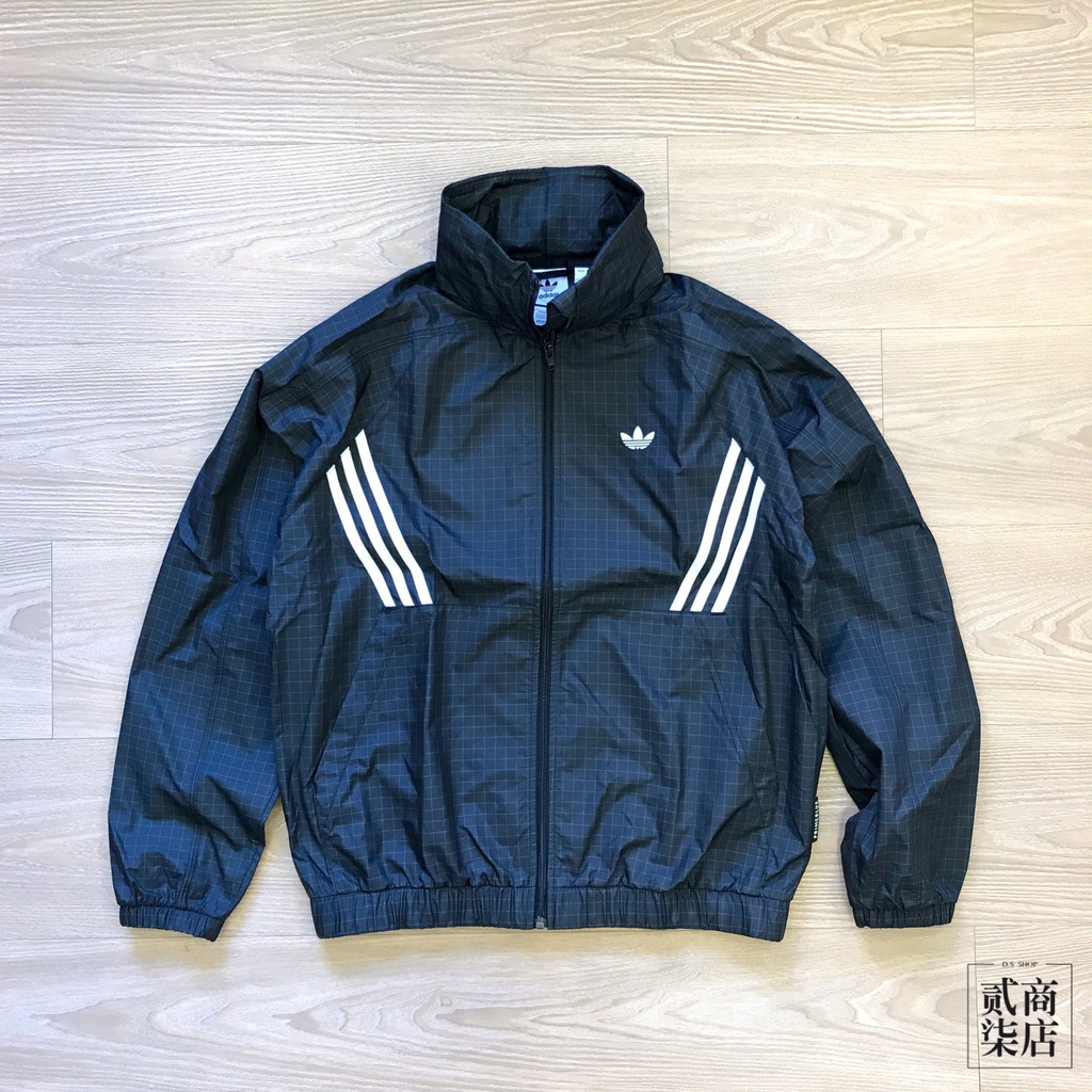 (貳柒商店) Adidas PB WorkShop WB 男款 黑色 格紋 防風外套 三葉草 外套 夾克 GL9906