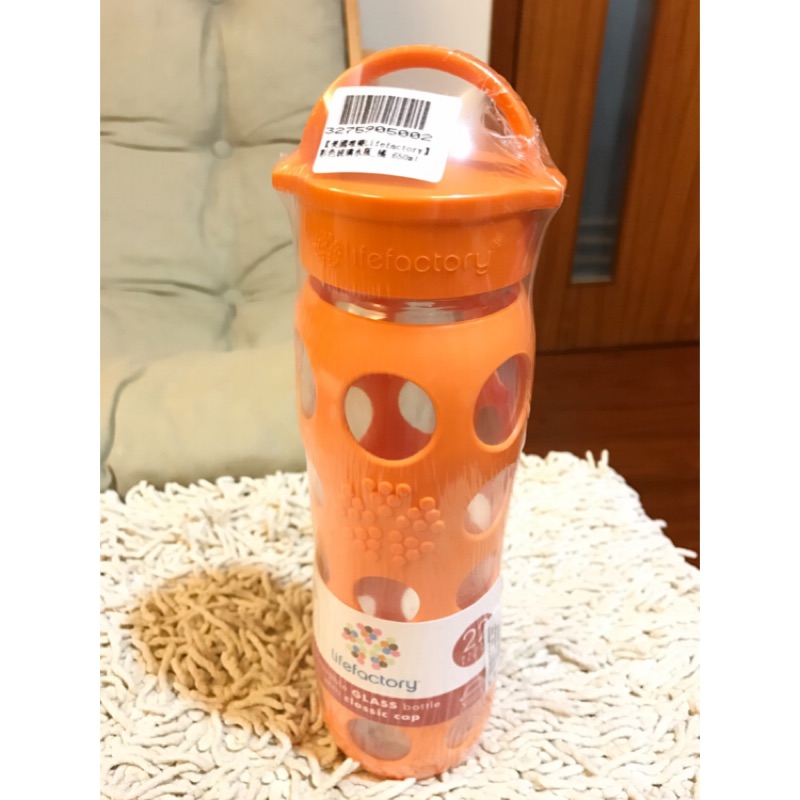 全新現貨/美國唯樂Lifefactory  彩色玻璃平口水瓶--橘色650ml