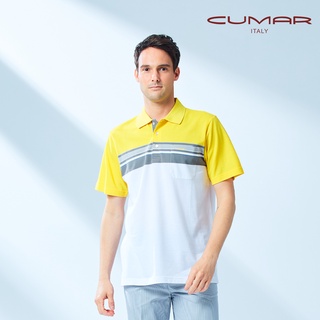 【CUMAR】男裝短袖棉質條紋POLO 178255-72黃灰