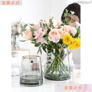 獨角獸】北歐描金金邊輕奢透明玻璃花瓶擺件客廳插花水養鮮花百合桌面冬青^xw546jhps7