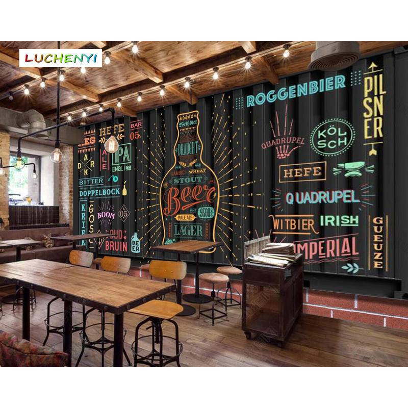 定制集裝箱啤酒快餐店3d壁紙壁畫餐廳酒吧餐廳咖啡廳牆紙貼紙