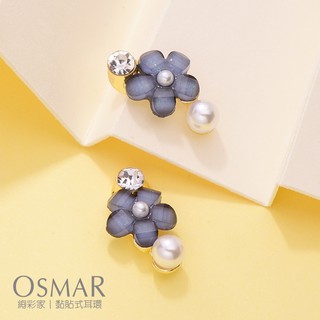 絢彩家【OSMAR】氣質鑲鑽珍珠花朵 無耳洞黏貼式耳環 附10對貼紙補充包