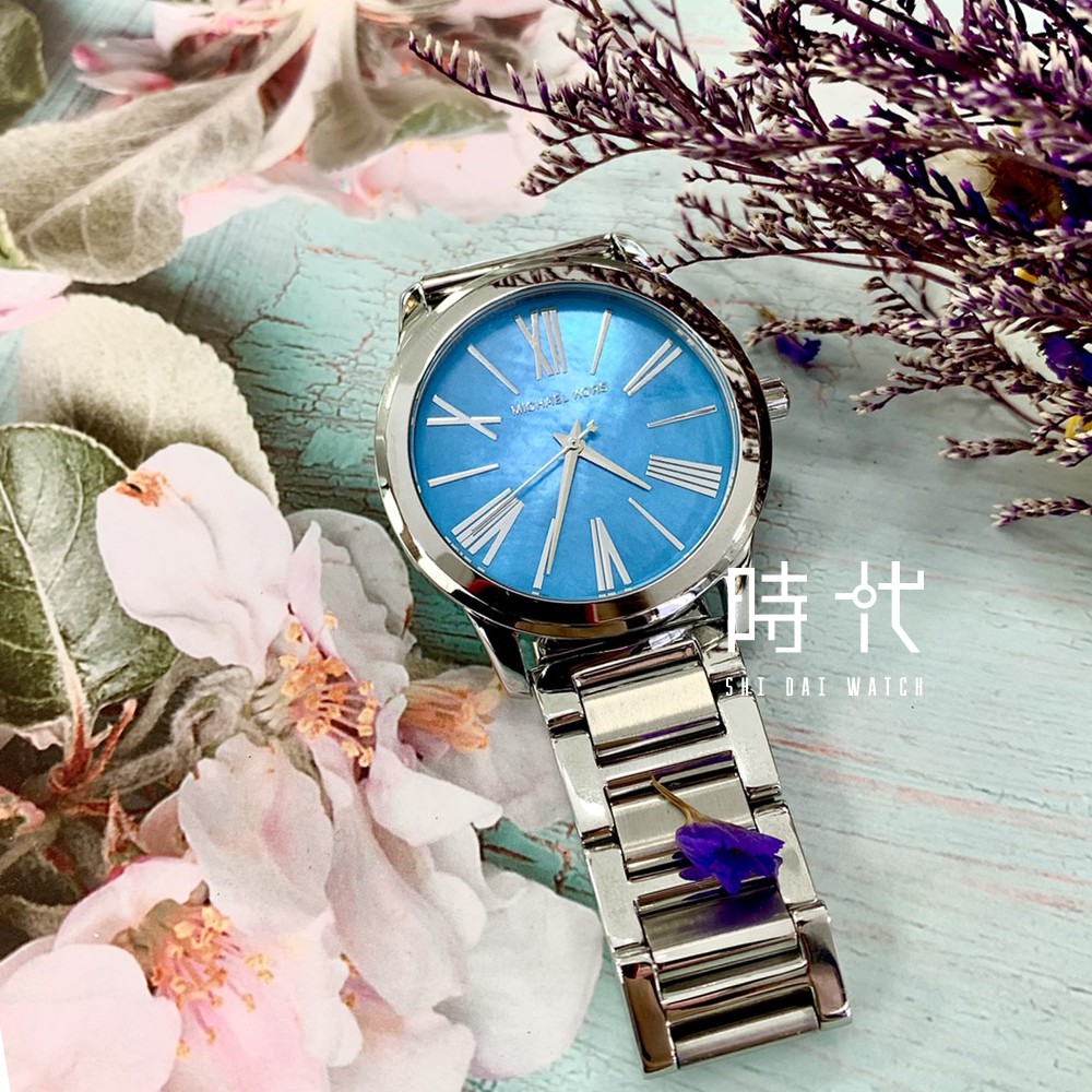 【Michael Kors】MK3519 羅馬字 簡約大三針 鋼錶帶女錶 海洋藍/貝殼面 38mm 台南 時代鐘錶