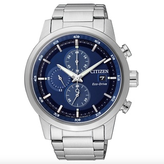 CITIZEN 星辰 亞洲限定 光動能三眼碼錶計時不鏽鋼潮男腕錶-銀藍 43mm(CA0610-52L)
