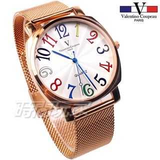 valentino coupeau范倫鐵諾 V61601M玫白大 方圓數字時尚錶 米蘭帶 防水 玫瑰金電鍍x白色 男錶