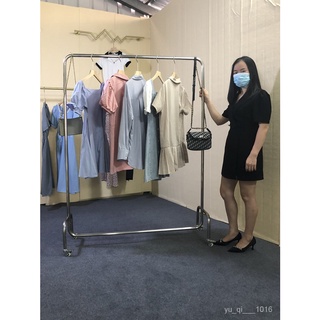 可開發票#優選#免運#服裝店展示架不銹鋼拉絲落地式掛衣架女裝店童裝店中島帶輪子衣架 立式衣架 曬衣架 掛衣架 衣帽架
