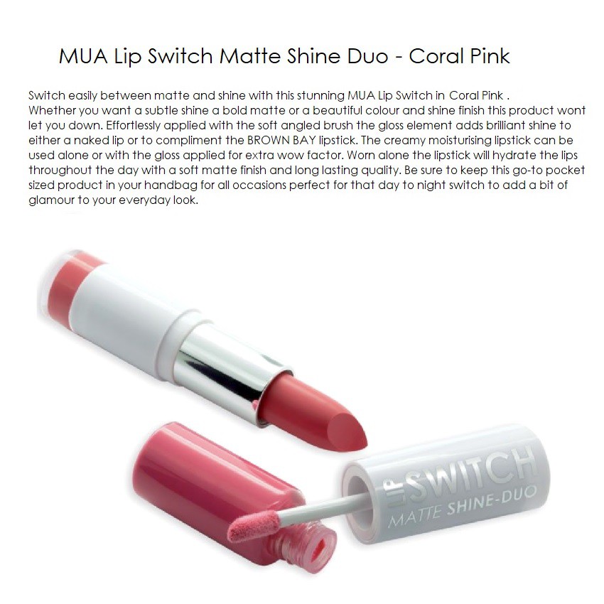 英國 Mua Lip Switch Duo - Coral Pink 珊瑚粉紅 啞光晶亮 雙頭口紅 新品