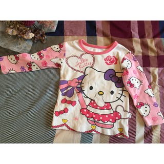 女童Kitty滿版粉紅色長袖上衣 size：5碼