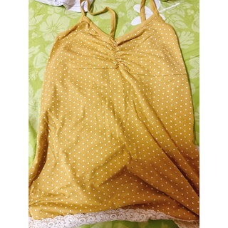 二手黃色點點綁帶背心上衣 不分尺寸