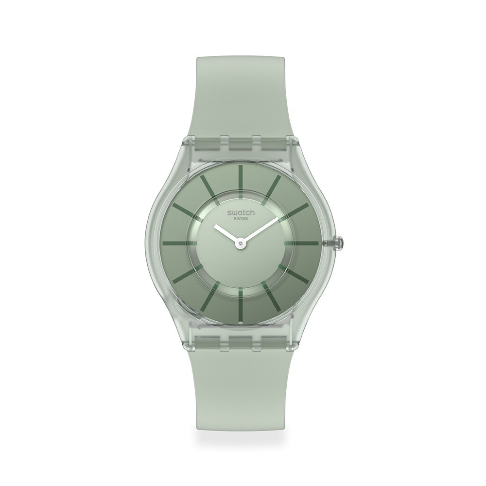 【SWATCH】SKIN超薄 VERT D'EAU軍綠(34mm) 瑞士錶 手錶 SS08G103-S14