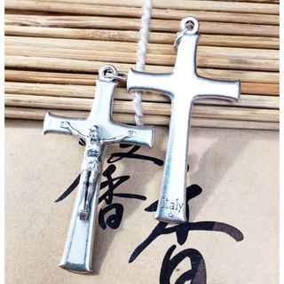 ❤as86❤天主教聖物聖牌玫瑰經念珠義大利進口琺瑯白色十字架4.3*2.4cm