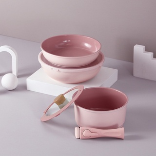 【韓國NEOFLAM】Midas Plus陶瓷塗層鍋7件組-粉紅色《泡泡生活》不沾鍋 炒鍋平底鍋 好收納